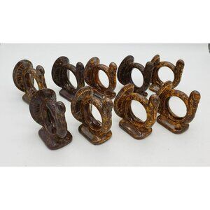 Vtg 11 Ceramic Hand Painted Hobbyist Turkey Thanksgiving Napkin Rings, 5 chipped